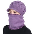thumbnail image 1 of Sonducket 2020 nuevo calentador de cuello femenino Otoño Invierno gorros sombreros máscara mujer invierno sombrero tejido sombreros bufanda conjunto Sombreros Púrpura claro, 1 of 8