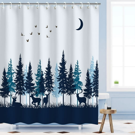 Cabin Shower Curtain, Rustic Shower Curtain, Farmhouse Bear Deer Shower Curtains, Lodge Wildlife Moose Shower Curtains with 12 Hooks Country Adventure Men Bathroom Curtain Sets 72W x 72H