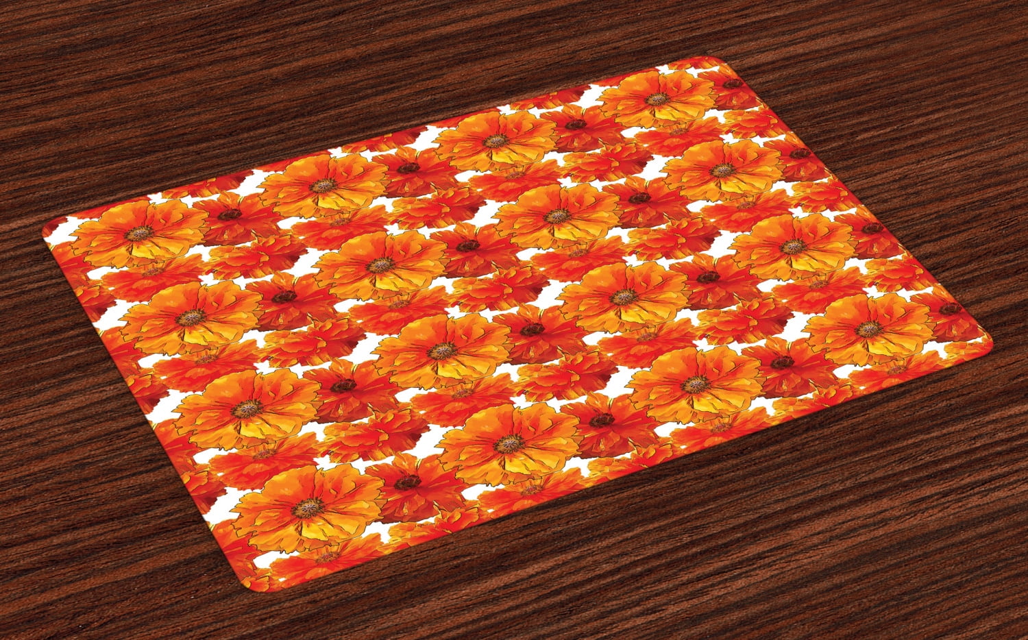Orange Placemats Set of 4 Big Flourishing Bohemian Poppies on the
