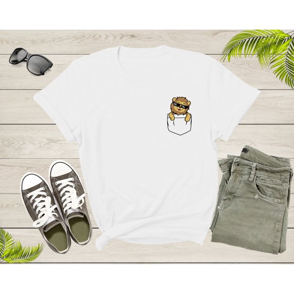 Cool Funny Lion in the Pocket with Meme Sunglasses Animal T-Shirt King Lion T Shirt Gift for Men Women Kids Boys Girls Pocket Lion Tshirt