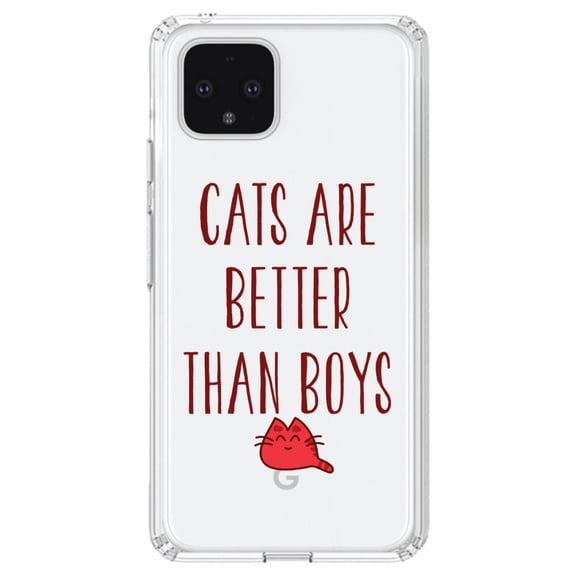 DistinctInk Clear Shockproof Hybrid Case for Google Pixel 4 (6.1" Screen) - TPU Bumper Acrylic Back Tempered Glass Screen Protector - Cats Are Better Than Boys