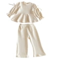 thumbnail image 2 of Cethrio Girls Cotton Outfit Sets, Spring Two Piece Long Sleeve Tops and Pants Sets Beige Size 7-8, 2 of 5