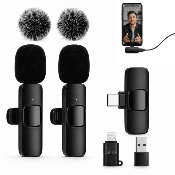 Icreopro 3-in-1 Wireless Lavalier Microphone for iPhone, Android, Camera & PC, Noise Reduction Mini Microphone, Dual Wireless Mics for Video Recording, Vlog, Podcast & Interviews