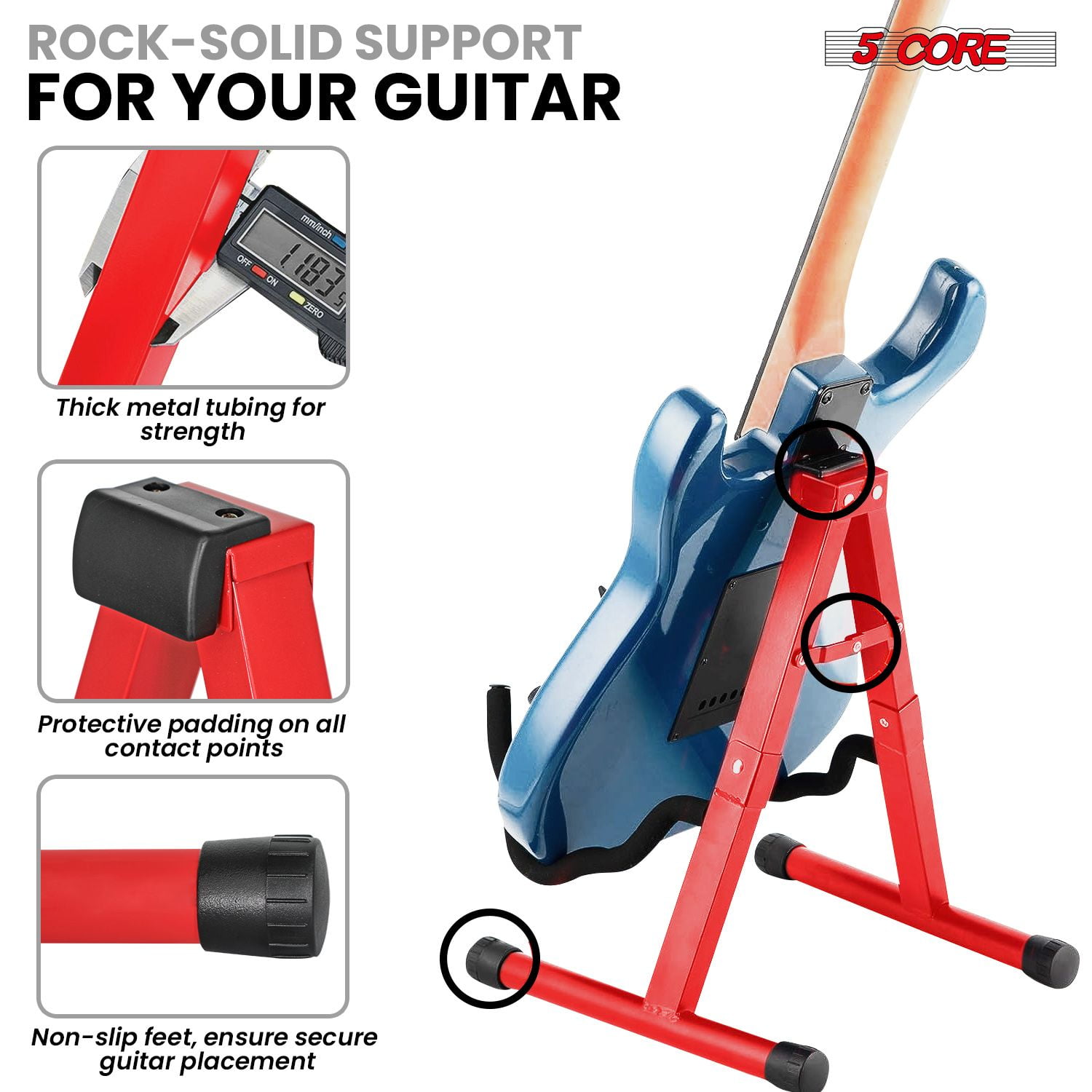 A-Frame Guitar Stand w/ Foam Arms, 12" Width, Foldable Design, Non-Slip Base
