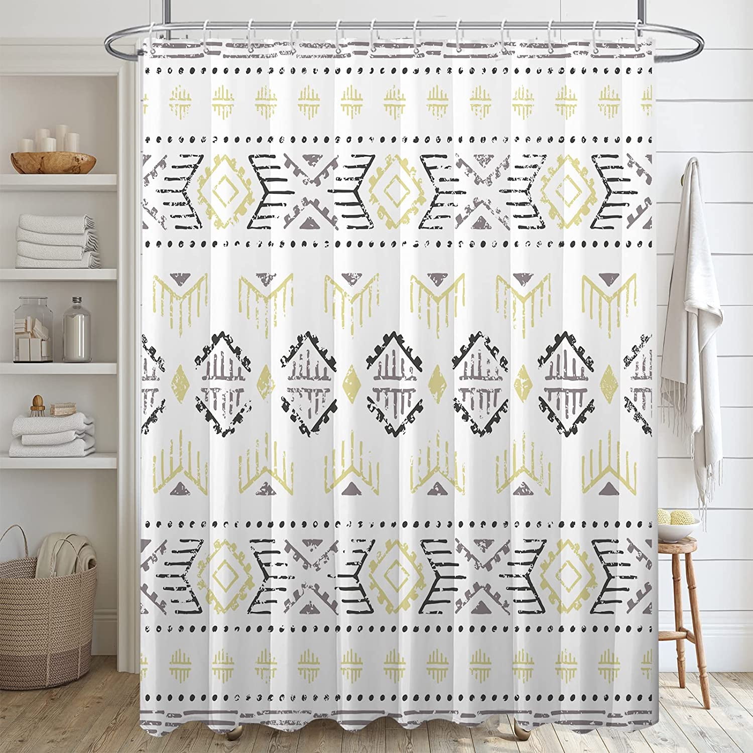 aoselan Boho Fabric Shower Curtain,Bohemian Chic Tribal Geometric