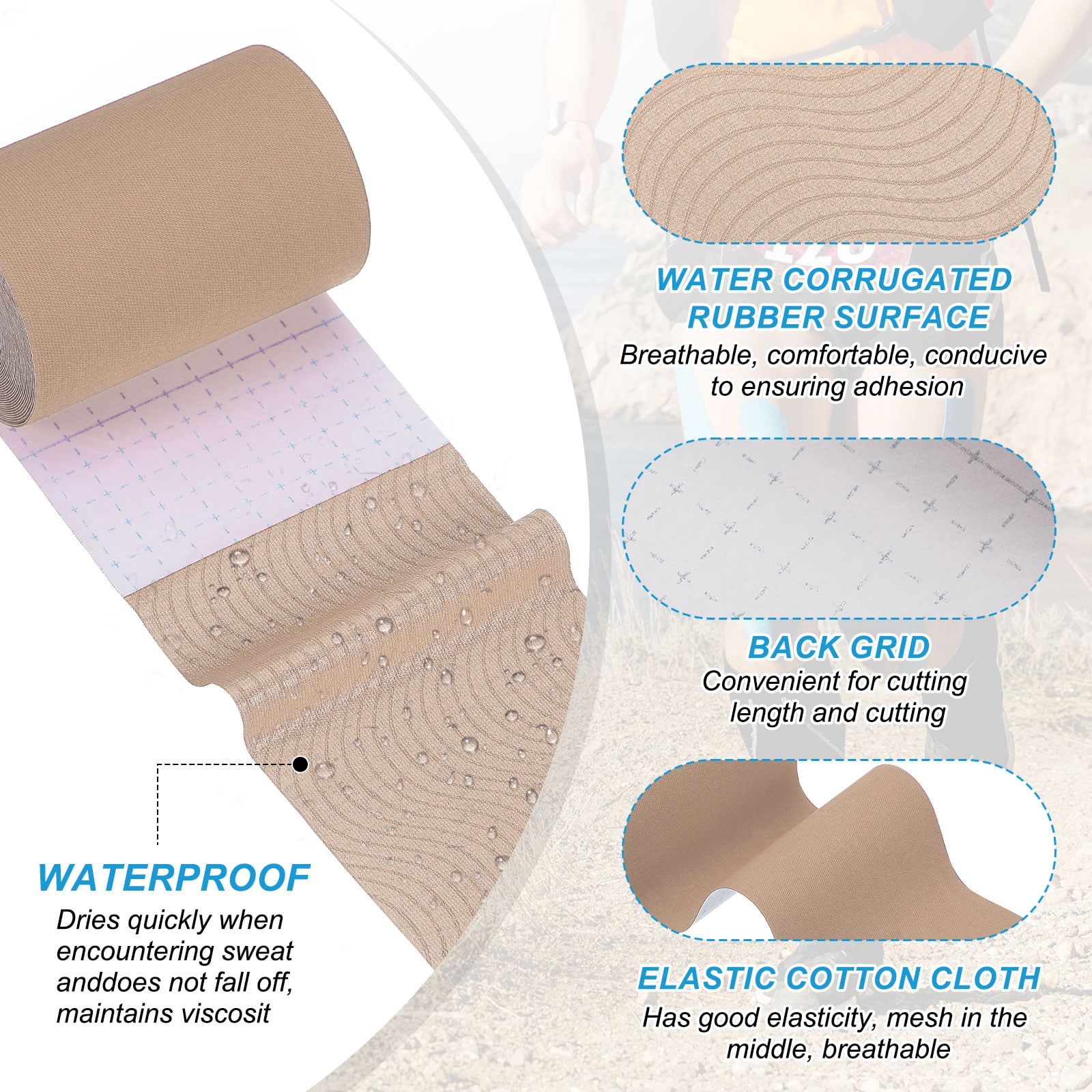 Uxcell Kinesiology Tape, Adhesive Cotton Sports Muscle Support Tape Waterproof Elastic Tape for Knee Ankle Wrist Light Skin Color