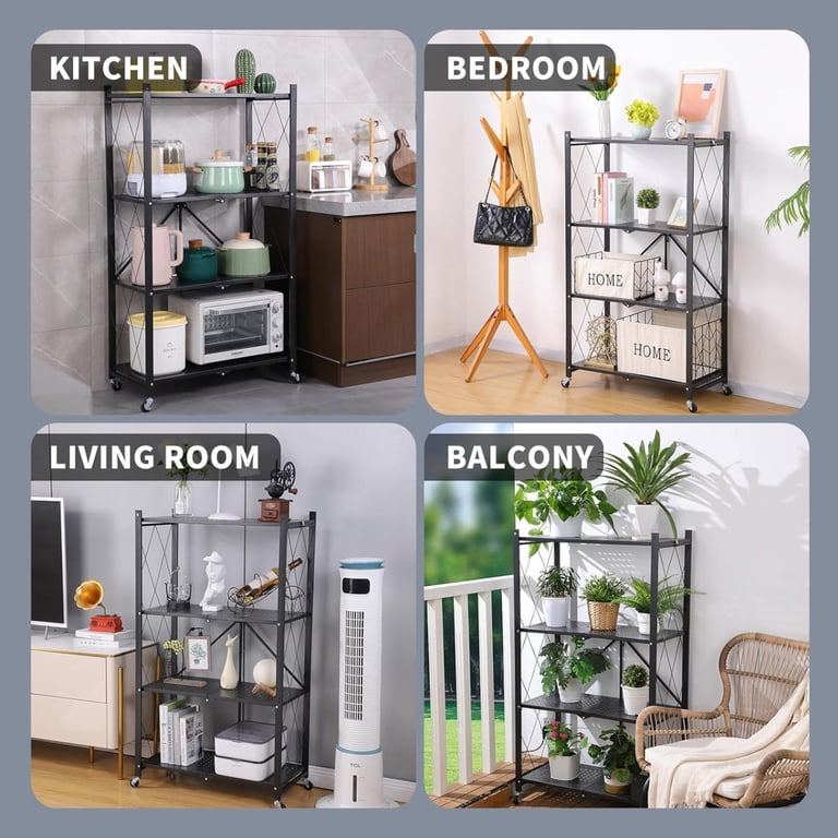 Storage Shelves, 5-Shelf Foldable Metal Garage Shelving Units 28 W x 14 D x 65 H for Kitchen Bakers Closet, Metal Wire, Collapsible Organizer Rack, Heavy Duty on Wheels (5- shelf storage Storage Shelves, 5-Shelf Foldable Metal Garage Shelving Units 28 W x 14 D x 65 H for Kitchen Bakers Closet, Metal Wire, Collapsible Organizer Rack, Heavy Duty on Wheels (5- shelf storage