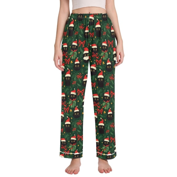 joogoo Women Christmas Cat Bows Pajamas Pants Lounge Bottoms Pjs with Pockets M