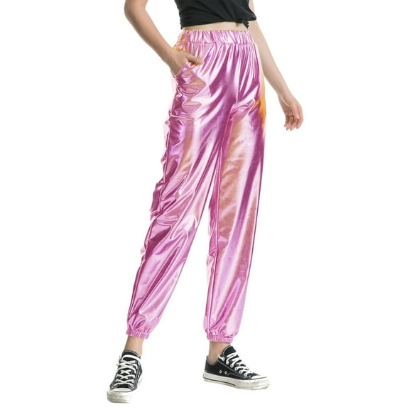 Womens Casual Leggings Stretchy High Waist Work Pants Women's Pants Casual Petite Fashion Loose Pants Casual Street Slacks In Metallic Color For Women Pants Women Short