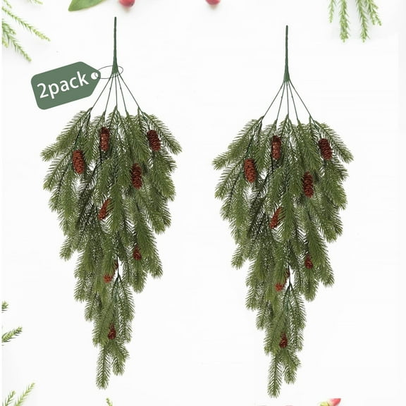 Christmas Teardrop Swag, Fake Hanging Plant, 30''Christmas Wreath with Pine Cones, Door Stair Swag Garland, Winter Pine Needles Swag for Porch Indoor Outdoor Home Wall Decoration