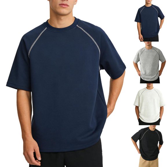 Bxsruta Men's Casual Raglan Short Sleeve Crew Neck Loose Fit Pullover Top Comfortable Sport Daily T Shirt