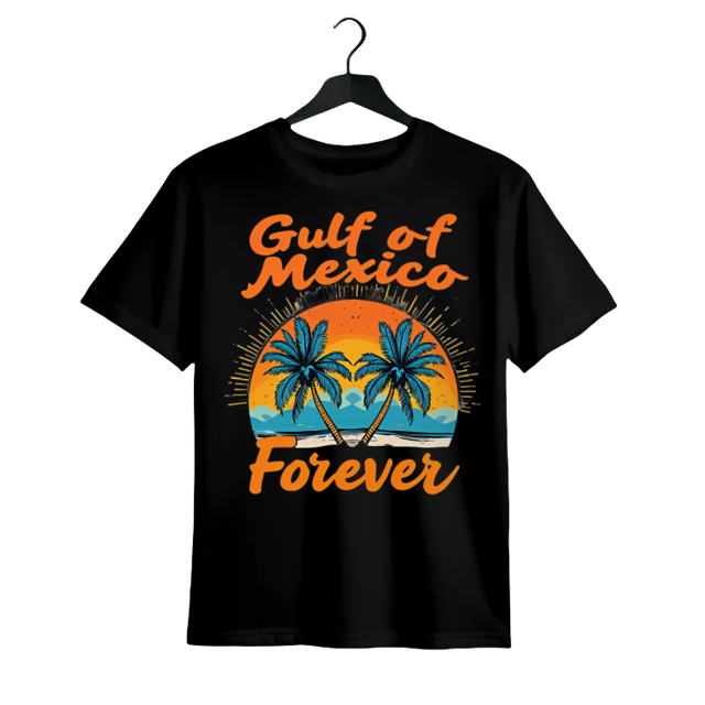100% Cotton Unisex Short-Sleeve T-Shirt - "Gulf of Mexico Forever" Tropical Graphic Print, High Elasticity Casual Round Neck Tee for Men & Women, All-Season Comfort Fit, Summer Apparel, Sunset Pr