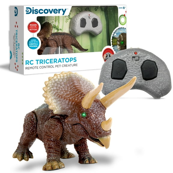 Discovery Kids RC Triceratops LED Infrared with Remote Control & Moving Parts, Brown