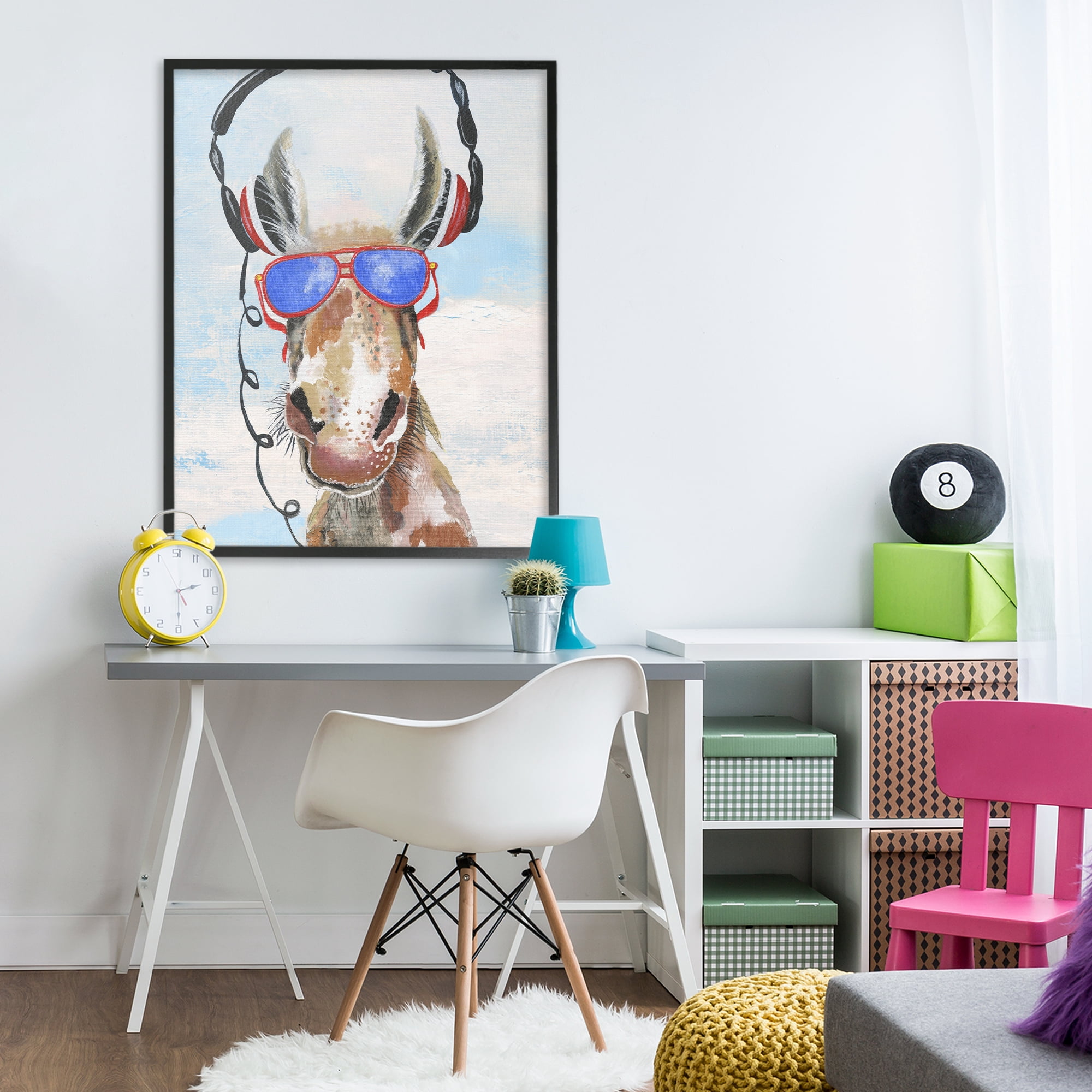 Stupell Industries Donkey Wearing Headphones Black Framed Giclee Art, design by Janet Tava