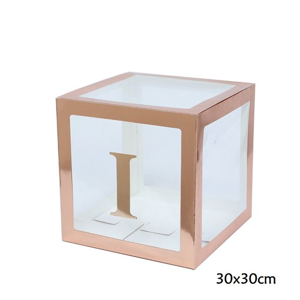 Caja transparente de oro rosa de 30x30cm para bebé, caja de A-Z con letras, nombre de niña, decoraciones para fiesta de primer cumpleaños, boda, novia, Baby Shower