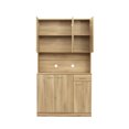 thumbnail image 5 of Bellemave Freestanding Kitchen Pantry Cabinet, Cupboard with 6 Doors, 1 Open Shelf and 1 Drawer, Buffet Sideboard with 2 Cable Holes, Tall Wardrobe for Bedroom（Oak）, 5 of 12
