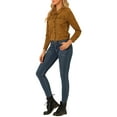 thumbnail image 3 of INSPIRE CHIC Women's Faux Suede Jacket Point Collar Button Down Cropped Sanded Moto Biker Coat XS Brown, 3 of 7