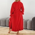 thumbnail image 4 of Women's Long Thick Plush Bathrobe - Solid Color Close-Fitting Winter Homewear, Red, M, 4 of 5