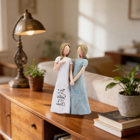 YaoZQ Blue Sister Friendship Figurine, 5.7 in Hand Painted Resin Willow Statue, Sentimental Birthday Gift for Friend Soul Sister Decor