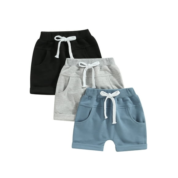 FOCUSNORM Lot de 3 Shorts de Sport d'Été pour Tout-Petits Garçons, Shorts Élastiques Unis pour Bébés Garçons, Pantalons Courts, Vêtements Décontractés 0-3T