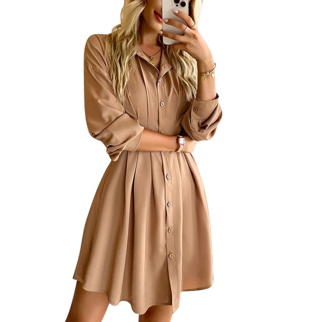 Vestido Camisero Con Solapa, Manga Larga, Vestido Camisero Para Mujer, Microelasticidad, Amigable Con La Piel Para Ir De Compras ANGGREK Otros