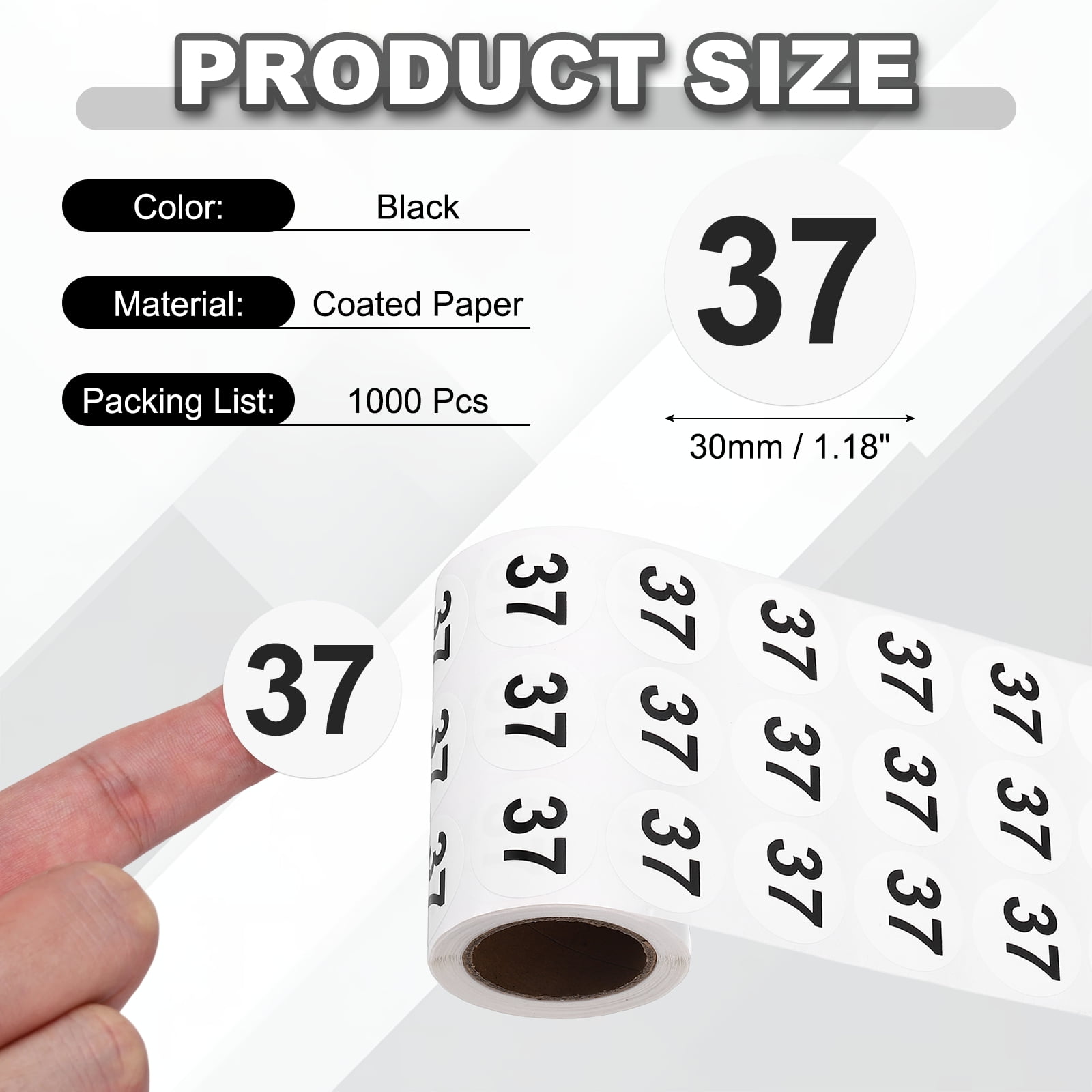 Uxcell 1000pcs 1.2" Number Stickers, Number 37 Sticker Numbers Labels Round Small Vinyl Self Adhesive Label Circle Decals 1 Roll Dots for Photo Album Poster Organize Inventory, Black
