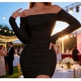 thumbnail image 2 of Hduncf Elegant Long Sleeve Bodycon Dress for Women Trendy Club Night Out Dress, Party Cocktail Dress Off Shoulder Black S, 2 of 5