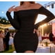 thumbnail image 2 of Vestido de Color Sólido para las Mujeres Fuera Del Hombro Manga Larga Plisado Bodycon sin Espalda Traje de Vacaciones, 2 of 5