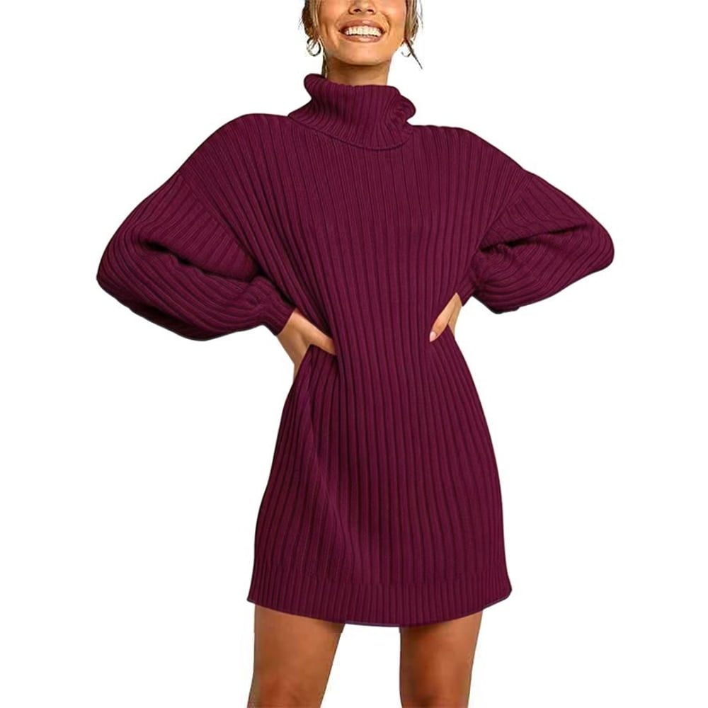 KZKR Women's Sweater Dress High Neck 