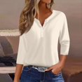 thumbnail image 2 of WTOBBY Women's Solid Color Henley Style Top Ribbed Knit 3/4 Sleeve Tunic Button Detail V-Neck T-Shirt Essential Casual Wardrobe Piece,Beige L, 2 of 5