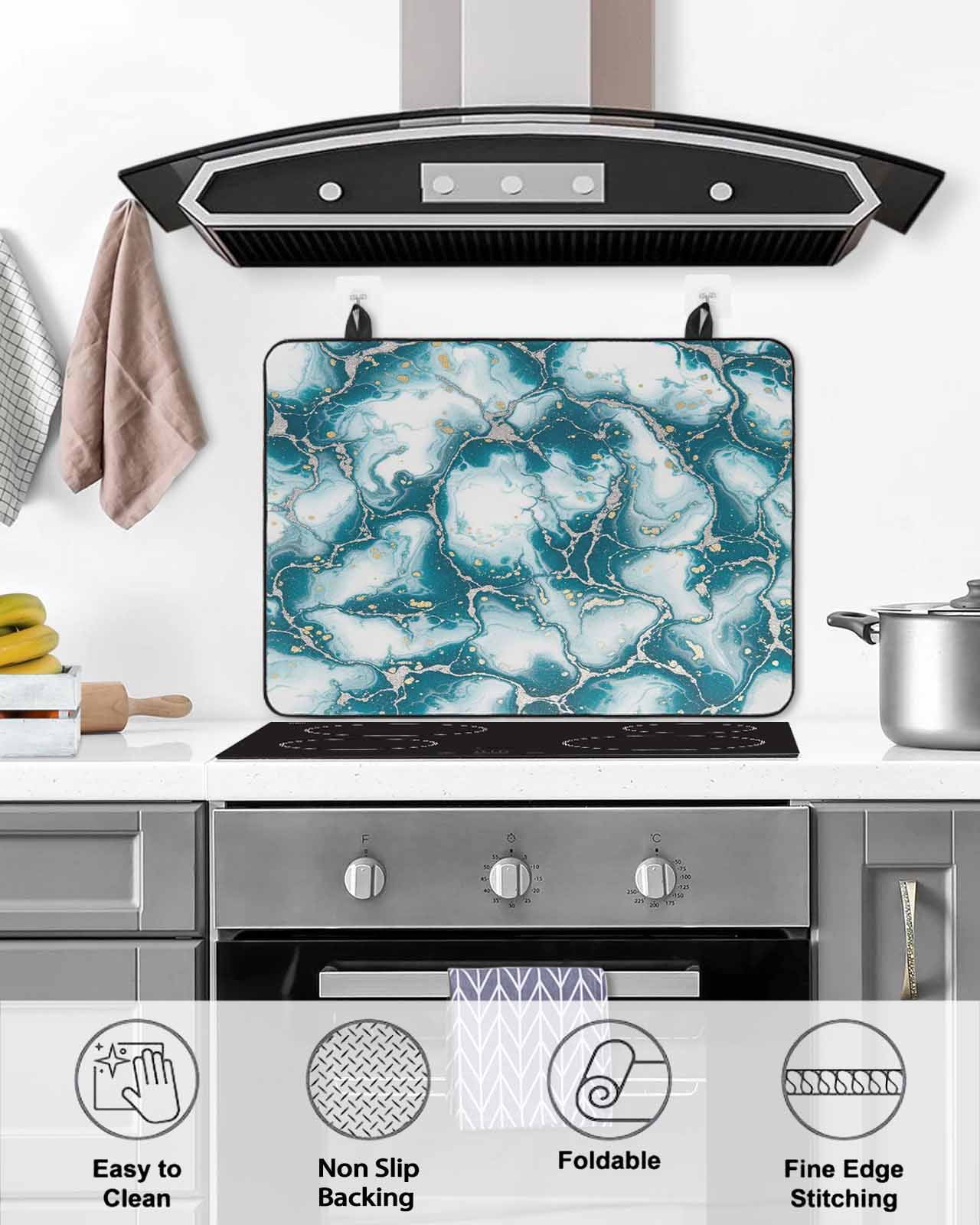 Large Induction Cooktop Protector Mat White Dark Green Marble Stove Top Covers for Electric Stove, Modern Abstract Art Marble Crack Decorative Stove Burner Cover Mats, Glass Top Stove Cover
