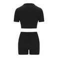 thumbnail image 4 of Edvintorg Summer Black 2 Piece Outfit Women's Summer Short Sleeved V-Neck Zippered Top+Shorts Solid Color Two-Piece Short Sleeved V-Neck Top/Shirt Set Black XS, 4 of 5