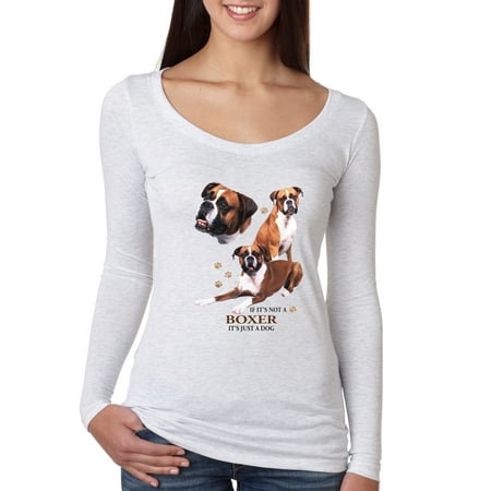 If It's Not a Boxer It's Just a Dog Gift | Womens Dog Lover Scoop Long Sleeve Top, Heather White, Small