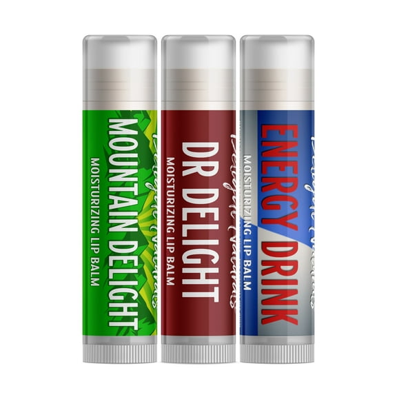 Delight Naturals Caffeine Rush Lip Balm Gift Set -MTN Delight, Dr Delight, and Energy Drink