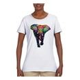 thumbnail image 2 of Colorful Rainbow Floral Elephant Animal Lover Womens Graphic T-Shirt, White, Small, 2 of 3