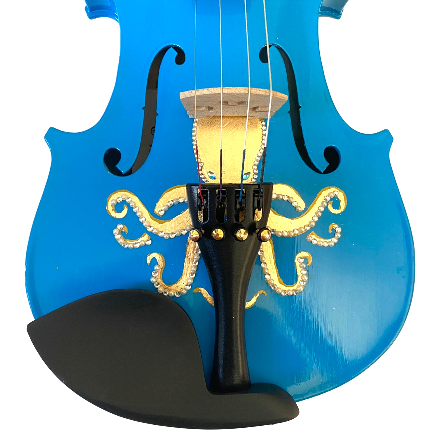 Octopus Bling Blue Violin Outfit w Brazilwood Bow Case Crystal Fine Tuners Rosin Strings Set Up