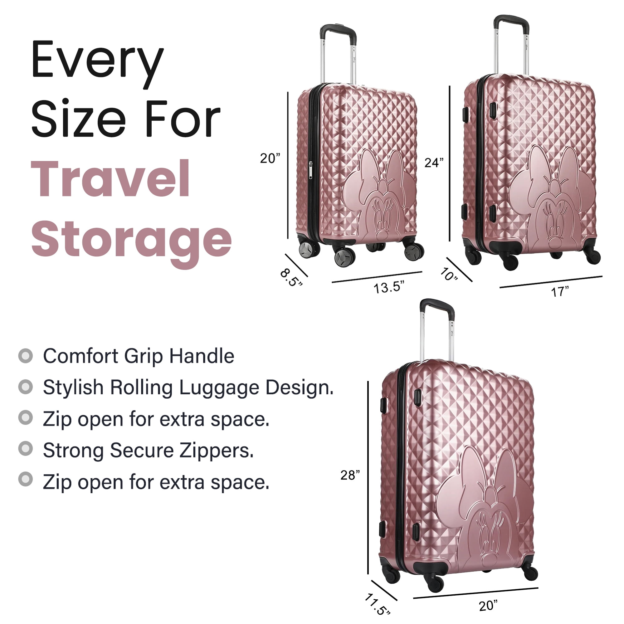 Minnie Mouse Classic Peek-a-Boo Minnie 3-Piece Rolling Luggage Set