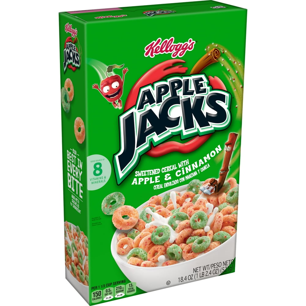 Kellogg's Apple Jacks Breakfast Cereal, Low Fat Food, Original, 18.4oz Box