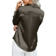 thumbnail image 4 of Endives Women Satin Button Down Shirt Casual Long Sleeve V Neck Blouse Loose Business Work Tunic Tops, 4 of 5