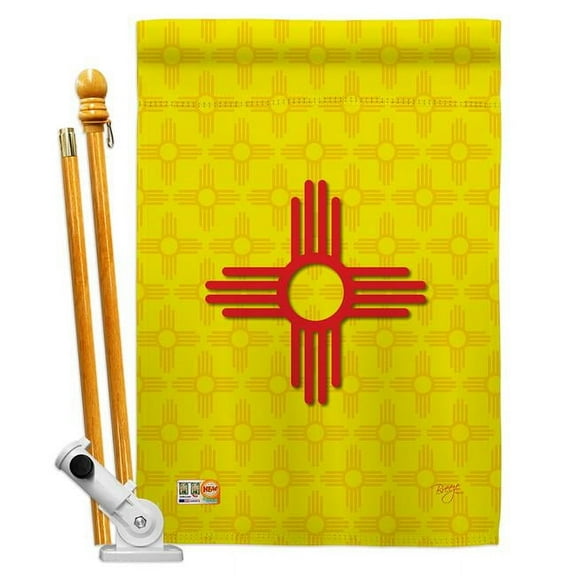 Breeze Decor BD-SS-HS-108073-IP-BO-D-US13-BD 28 x 40 in. Vertical New Mexico Americana States Impressions Decorative Double Sided House Flag Set with Pole & Bracket Hardware