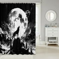 thumbnail image 2 of Moon Wolf Shower Curtain Set,Black and White Wolf Bathroom Accessories Gothic Home Decor,Wild Safari Animals Fabric Shower Curtain Mountain Wolf Bathroom Curtain, 2 of 5