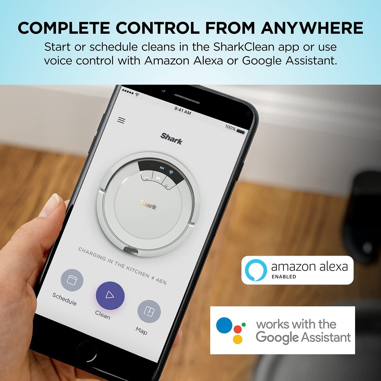 Shark ION Robot Vacuum AV752, Wi-Fi Connected, 120min Runtime, Works with Alexa, Multi-Surface Cleaning, White