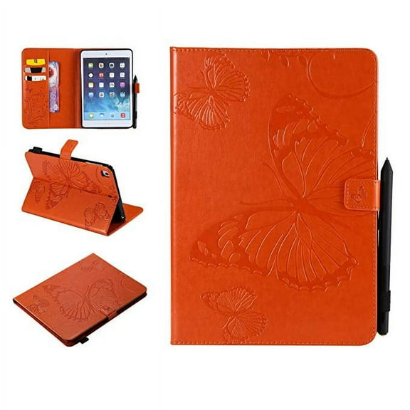 iPad Mini Case, Mini 2/3/4 Case, Allytech Embossed with Butterfly Series AUTO WAKE/SLEEP Folio Stand Wallet Case with Cards/Cash Holder for iPad Mini 1/ iPad Mini 2/ iPad Mini 3/ iPad Mini 4, Orange