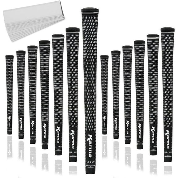Karma Velour Black/White Men’s Standard Ribbed Golf Grips, 13 Piece Set with 13 Tape Strips