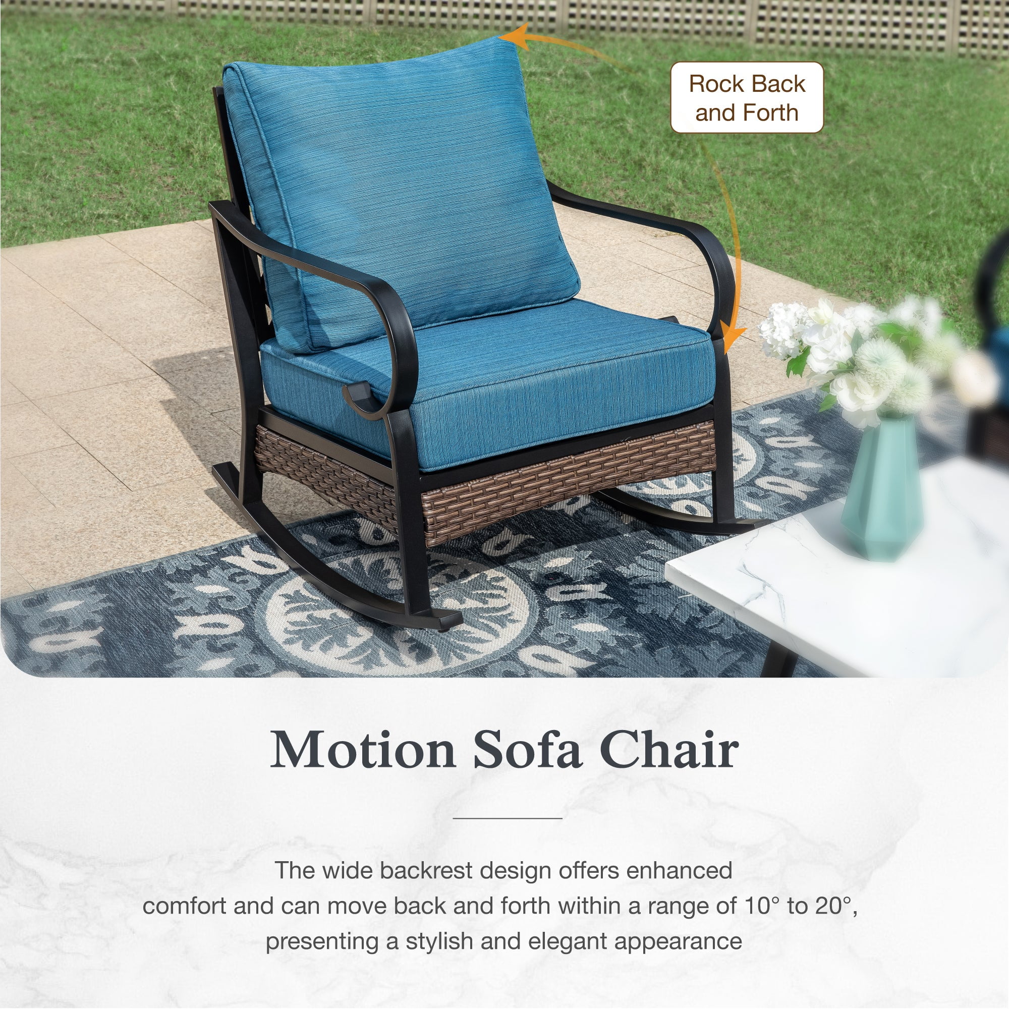 Sophia & William 5 Seat Patio Conversation Set,Outdoor Metal Furniture Sofa Set with Rocking Chairs, Pacific Blue