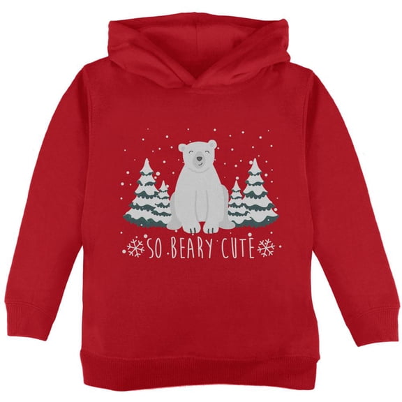 Winter So Beary Very Cute Polar Bear Pun Toddler Hoodie Red 4T