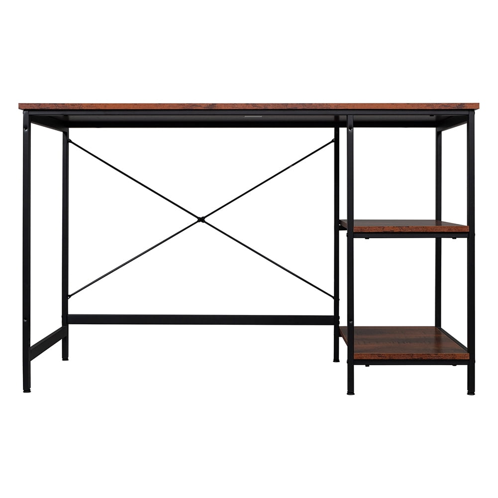 Private Jungle Writing Computer Desk 47", Home Office Study Desk with 2 Storage Shelves on Left or Right Side, Modern Simple Style Wood Table Metal Frame for PC Laptop Notebook