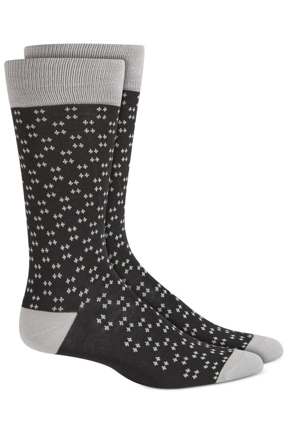 Mens Black Rayon Printed Moisture Wicking Seamless Ribbed Dress Over The Calf Socks 7-12