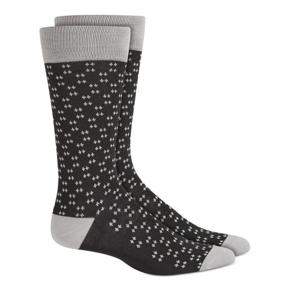 ALFANI Mens Black Rayon Printed Moisture Wicking Seamless Ribbed Dress Over The Calf Socks 7-12