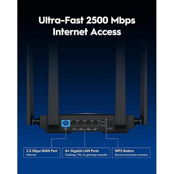 Cudy - BE3600 Dual-Band Wi-Fi 7 Router, Lightning-Fast Speeds, 2.5G Multi-Gig Connectivity, Far-Reaching Coverage, Smooth and Stable, WR3600H - Black